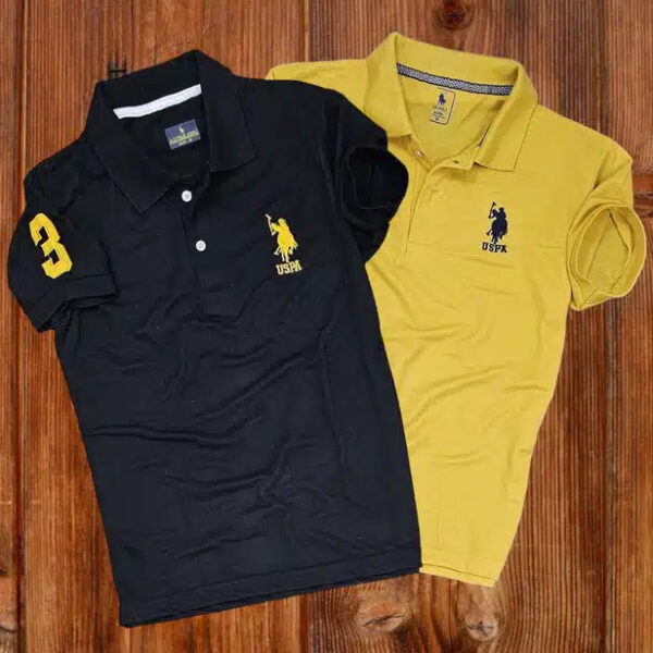 Polo Neck T-Shirt for Men (Pack of 2) (Black & Yellow, M)