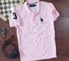 Half Sleeves Casual T-shirt for Men (Pink, M)