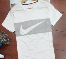 Half Sleeves Casual T-shirt for Men (White, L)