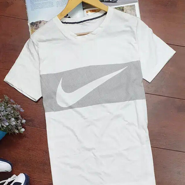 Half Sleeves Casual T-shirt for Men (White, L)