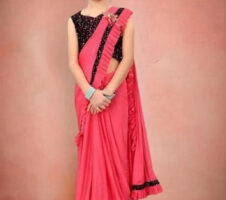 Lycra Solid Saree for Girls (Pink, 3-4 Years)