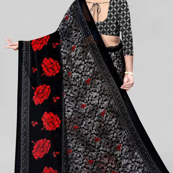 Printed Saree for Women (Black, 5.95 m)