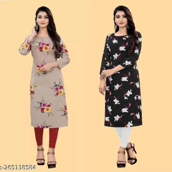 Crepe Printed Kurti for Women (Brown & Black, S) (Pack of 2)