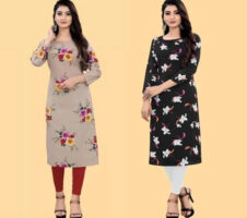 Crepe Printed Kurti for Women (Brown & Black, S) (Pack of 2)