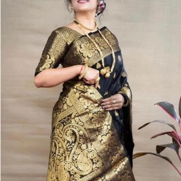 Banarasi Silk Woven Design Saree for Women (Black, 6.3 m)