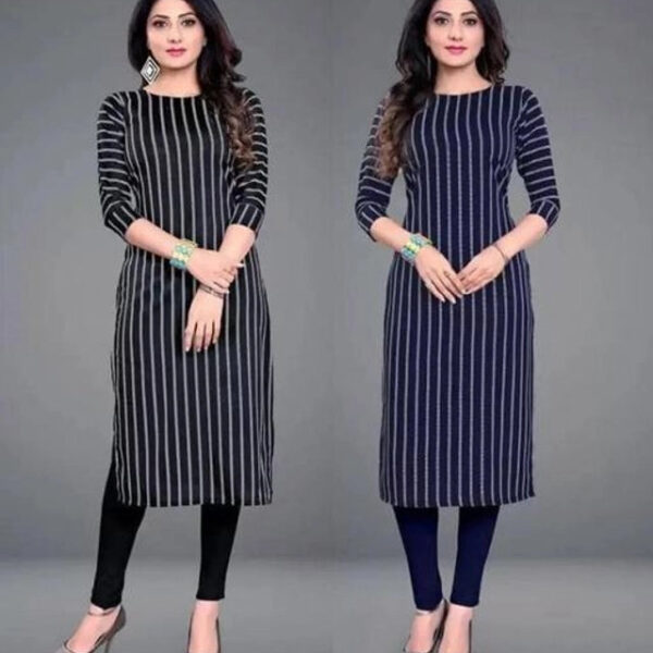 Crepe Striped Kurti for Women (Black & Blue, S) (Pack of 2)