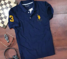 Half Sleeves Casual T-shirt for Men (Navy Blue, L)