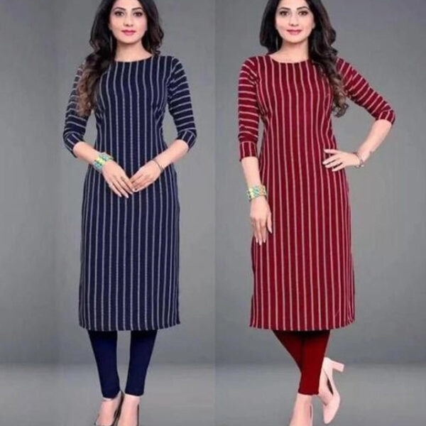 Crepe Striped Kurti for Women (Blue & Red, S) (Pack of 2)