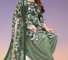 Crepe Printed Unstitched Dress Material for Women (Green, 2 m)