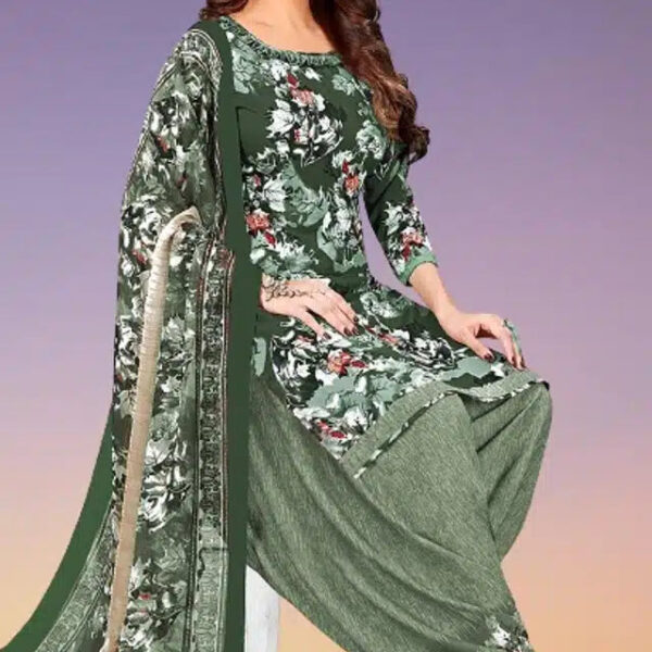 Crepe Printed Unstitched Dress Material for Women (Green, 2 m)