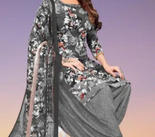 Crepe Printed Unstitched Dress Material for Women (Grey, 2 m)