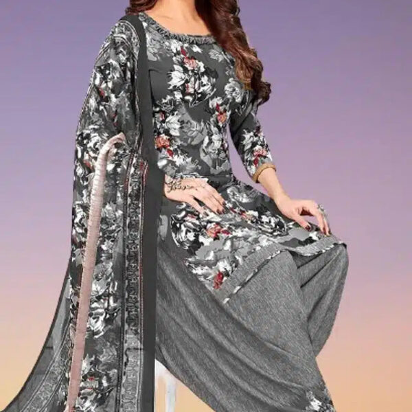 Crepe Printed Unstitched Dress Material for Women (Grey, 2 m)