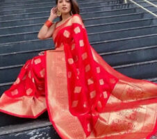 Jacquard Printed Saree for Women (Red, 6.3 m)