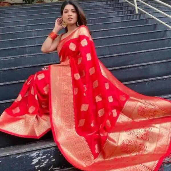 Jacquard Printed Saree for Women (Red, 6.3 m)
