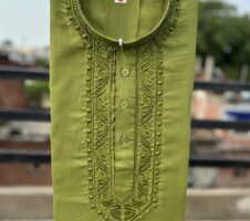 Cotton Embroidered Kurta for Men (Green)