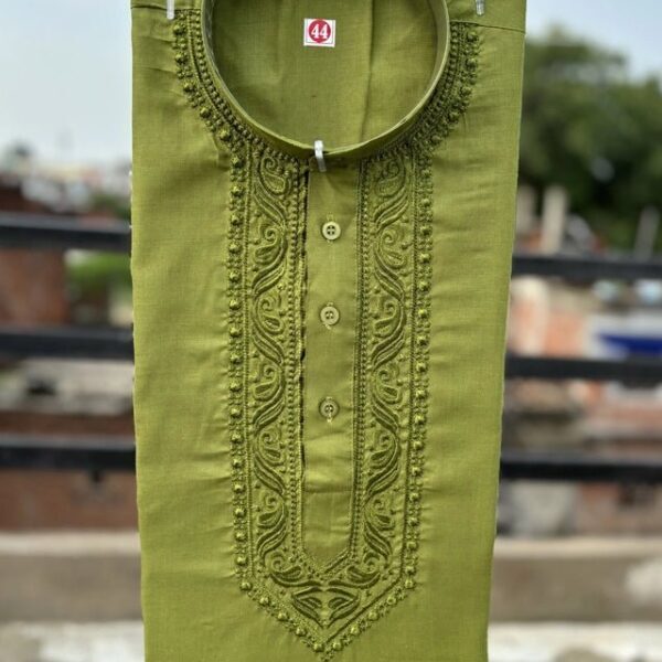 Cotton Embroidered Kurta for Men (Green)