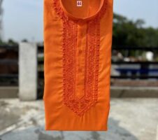 Cotton Embroidered Kurta for Men (Orange)