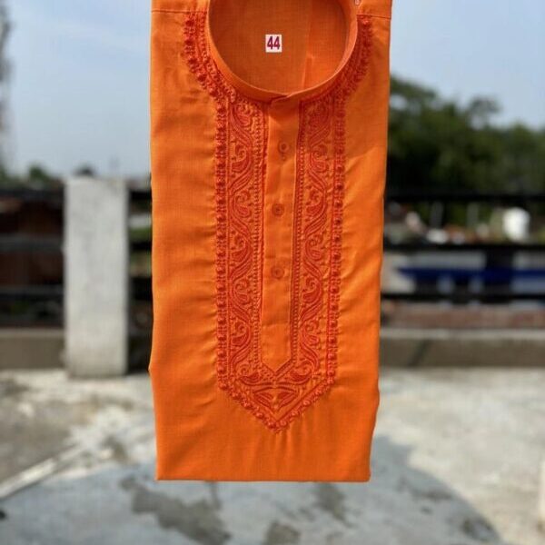 Cotton Embroidered Kurta for Men (Orange)