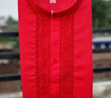 Cotton Embroidered Kurta for Men (Red)