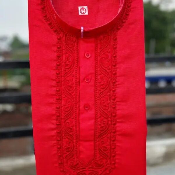Cotton Embroidered Kurta for Men (Red)