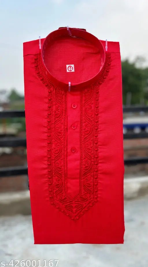 cotton-embroidered-kurta-for-men-red-195144 Cotton Embroidered Kurta for Men (Red) - My Fashion Sell