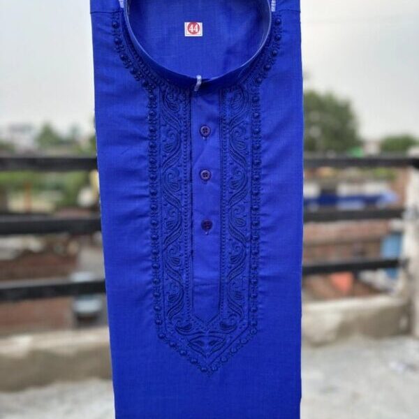 Cotton Embroidered Kurta for Men (Royal Blue)
