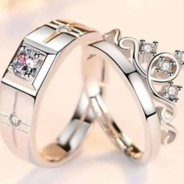 Couple Ring Set For Lovers Valentine Gift Set Alloy Cubic Zirconia Silver Plated Ring Set