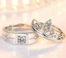 Couple Ring Set For Lovers Valentine Gift Set Alloy Cubic Zirconia Silver Plated Ring Set