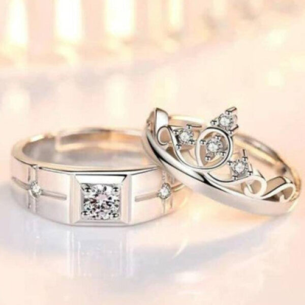 Couple Ring Set For Lovers Valentine Gift Set Alloy Cubic Zirconia Silver Plated Ring Set