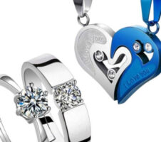 Couple Special Ring Cubic Zirconia Stainless Steel Pendant Set