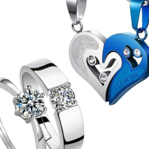 Couple Special Ring Cubic Zirconia Stainless Steel Pendant Set