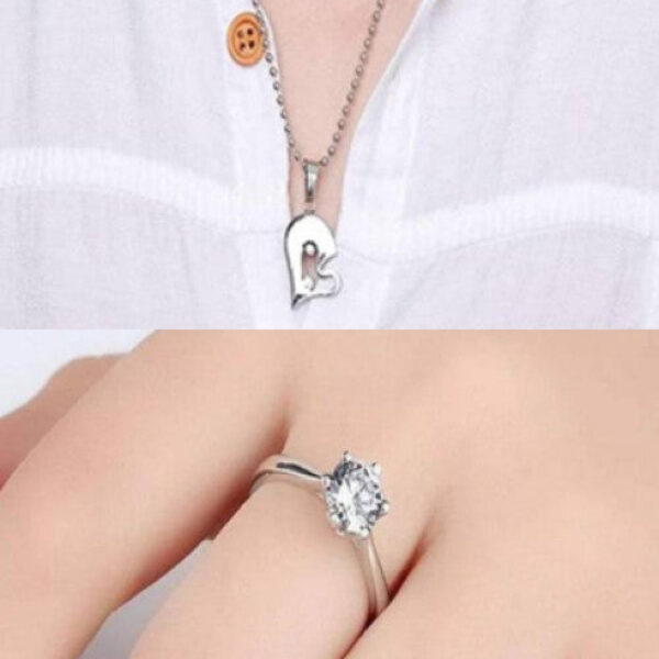 Couple Special Ring Cubic Zirconia Stainless Steel Pendant Set