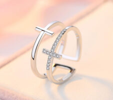 Double Cross Miniature Copper Inlaid Zircon Ring