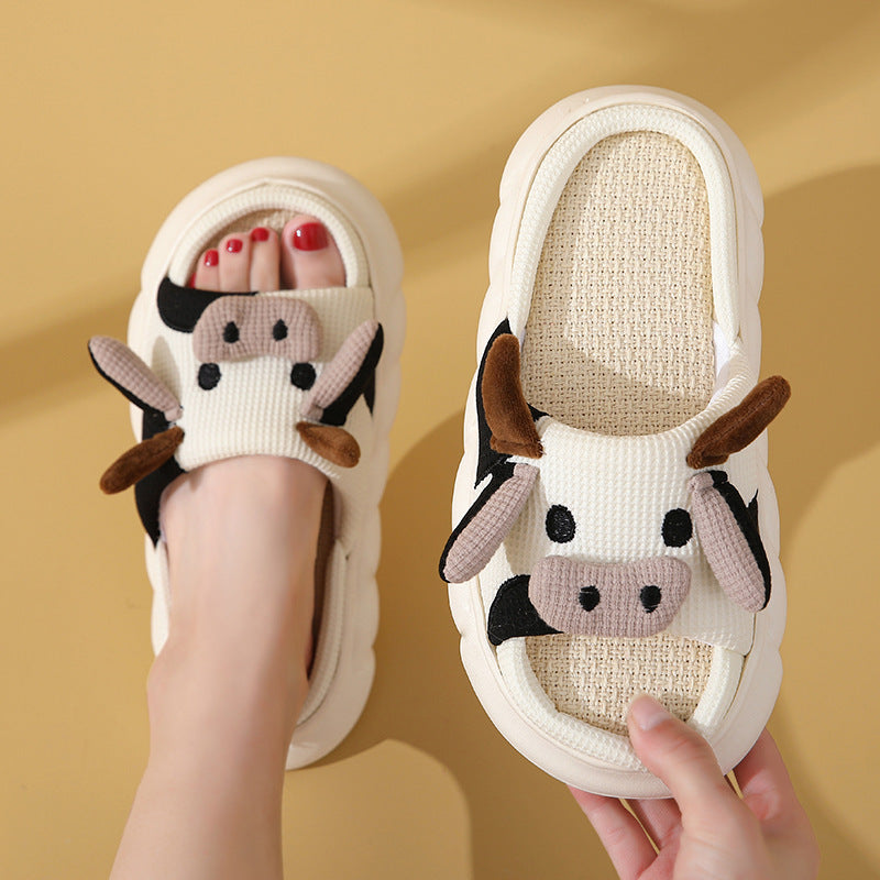 ef68b076-b54d-41cb-8545-c108f917f824 Cute Cartoon Cow Frog Slippers Linen Non-slip Shoes Indoor Garden Home Slippers My Store