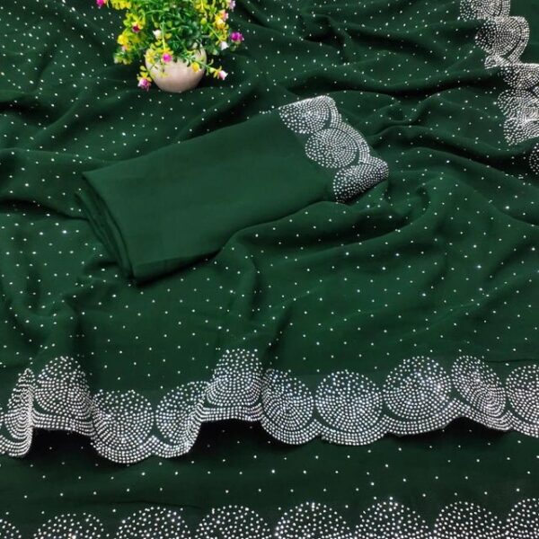 Georgette Embellished Saree for Women (Red, 6.3 m)