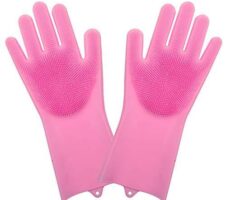 Gloves-Silicone Dish Washing Gloves, Hand Gloves for Kitchen Dishwashing and Pet (Multicolor, Set of 1)