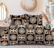 Grey -Black Cotton Elastic 160 TC King Bedsheet with 2 Pillow Covers