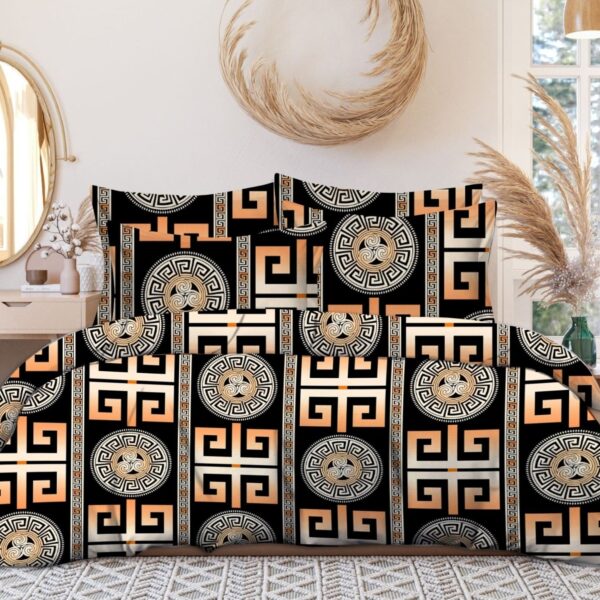 Grey -Black Cotton Elastic 160 TC King Bedsheet with 2 Pillow Covers