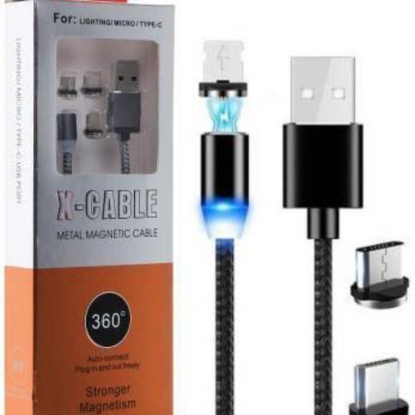 3 IN 1 MAGNETIC DATA CABLE 360 Degree Rotate 1.1 m Magnetic Charging Cable