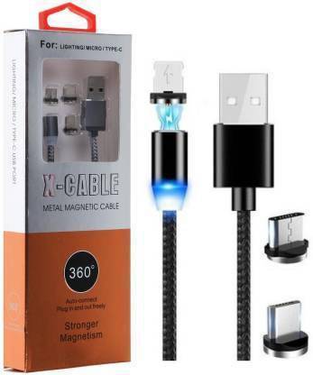 hr7fjapr3prokfe9flct 3 IN 1 MAGNETIC DATA CABLE 360 Degree Rotate 1.1 m Magnetic Charging Cable SourceInfi