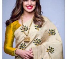 Jacquard Saree For Women (Off White, 6.3m)