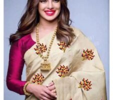 Jacquard Saree For Women (Off White, 6.3m)