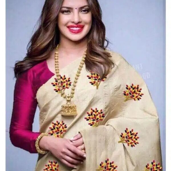 Jacquard Saree For Women (Off White, 6.3m)