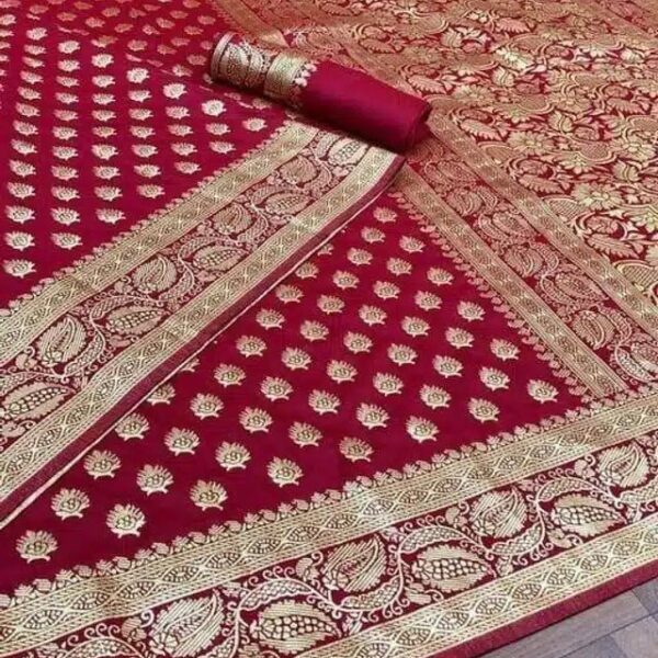 Jacquard Saree For Women (Red, 6.3m)