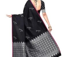 Jacquard Saree With Blouse For Women (Black, 6.3M)