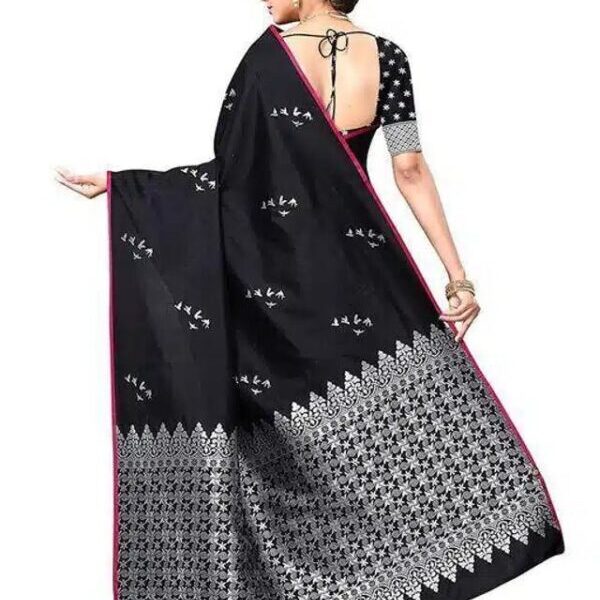 Jacquard Saree With Blouse For Women (Black, 6.3M)
