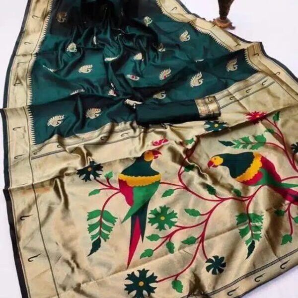 Jacquard Saree With Blouse For Women (Green, 6.3M)