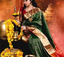 Jacquard Saree With Blouse For Women (Green, 6.3M)