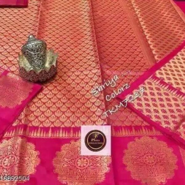 Jacquard Saree With Blouse For Women (Pink, 6.3M)