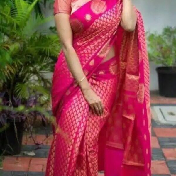 Jacquard Saree With Blouse For Women (Pink, 6.3M)